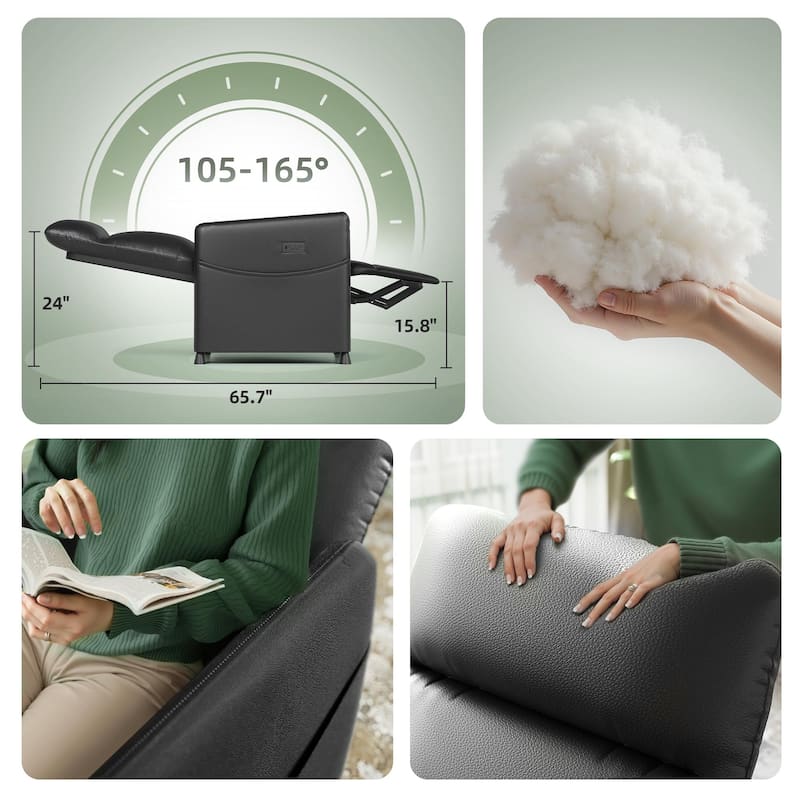 Power Recliner Chair for Adults - Black Leather Electric Recliner / Footrest & Backrest, Padded Seat, Compact