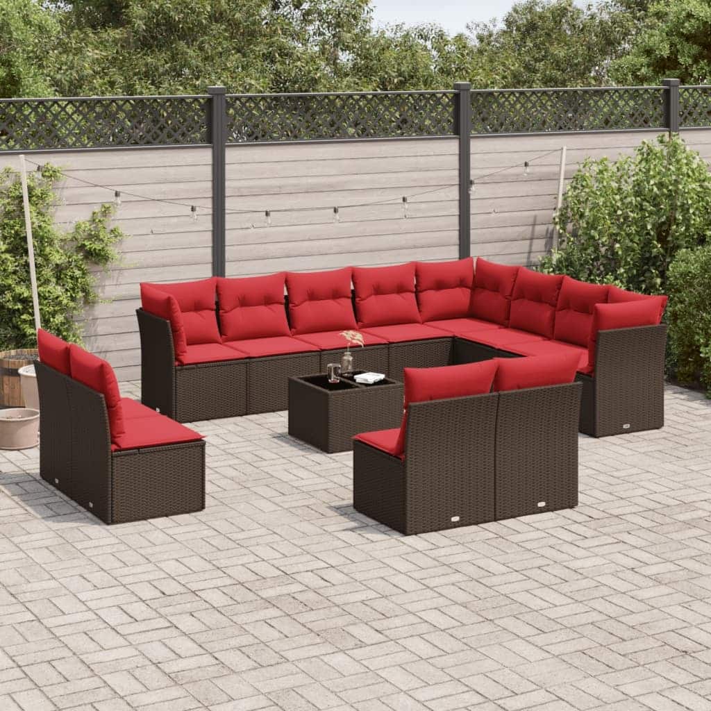 vidaXL Patio Sofa Set with Cushions Outdoor Conversation Furniture Poly Rattan - 21.7" x 24.4" x 27.2"