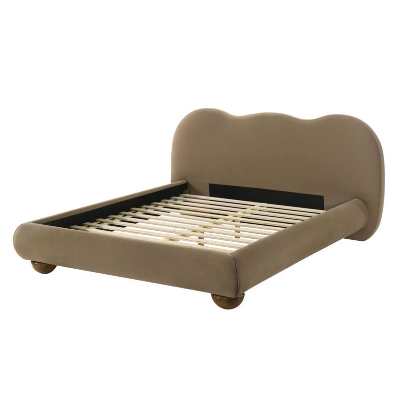 Furniture of America Nilo Modern Fabric Upholstered Platform Bed with Curved Headboard