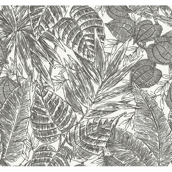 slide 2 of 5, Scott Living Brentwood Black Palm Leaves Wallpaper