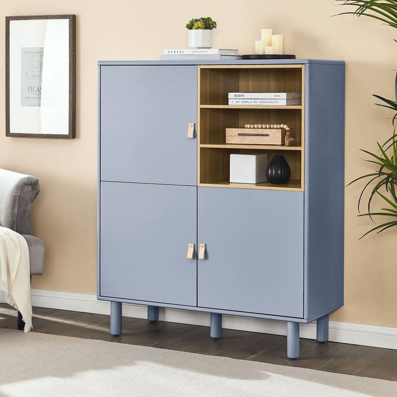 3 Doors Wooden Cabinet with Leather Handle