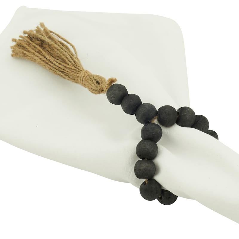Tassel Napkin Rings With Wood Bead Design (Set of 4)