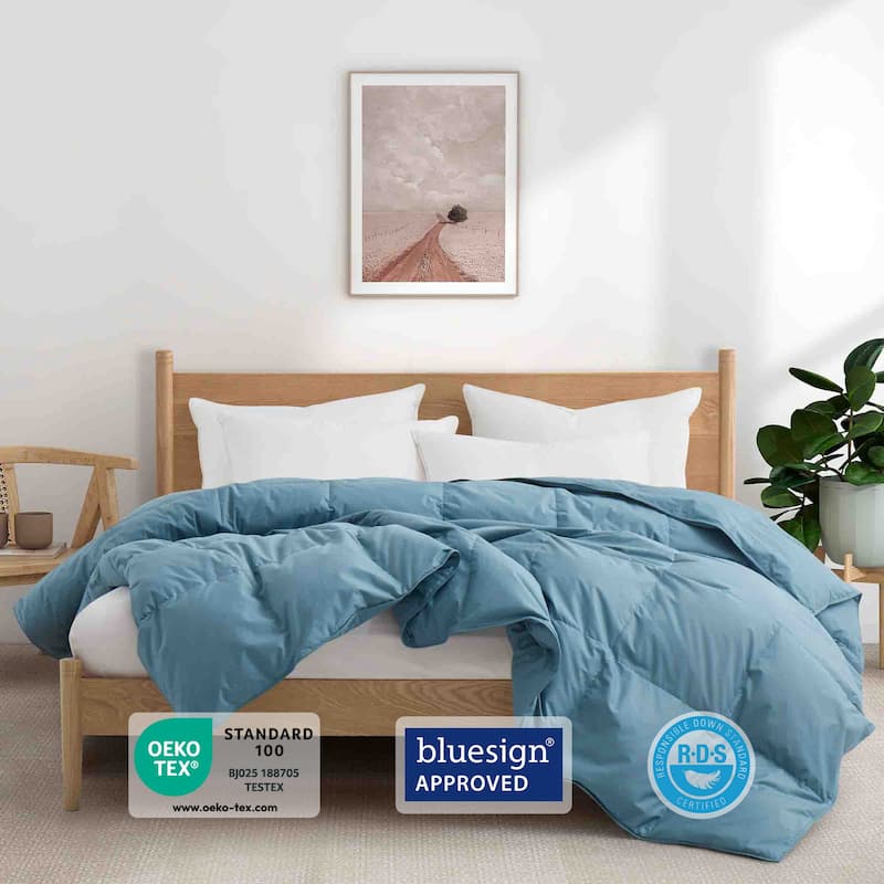 All Season 100% Organic Cotton Down Breathable Duvet Insert Medium Warmth Comforter - Cal King (108"x94") - Medium Weight Castle Blue