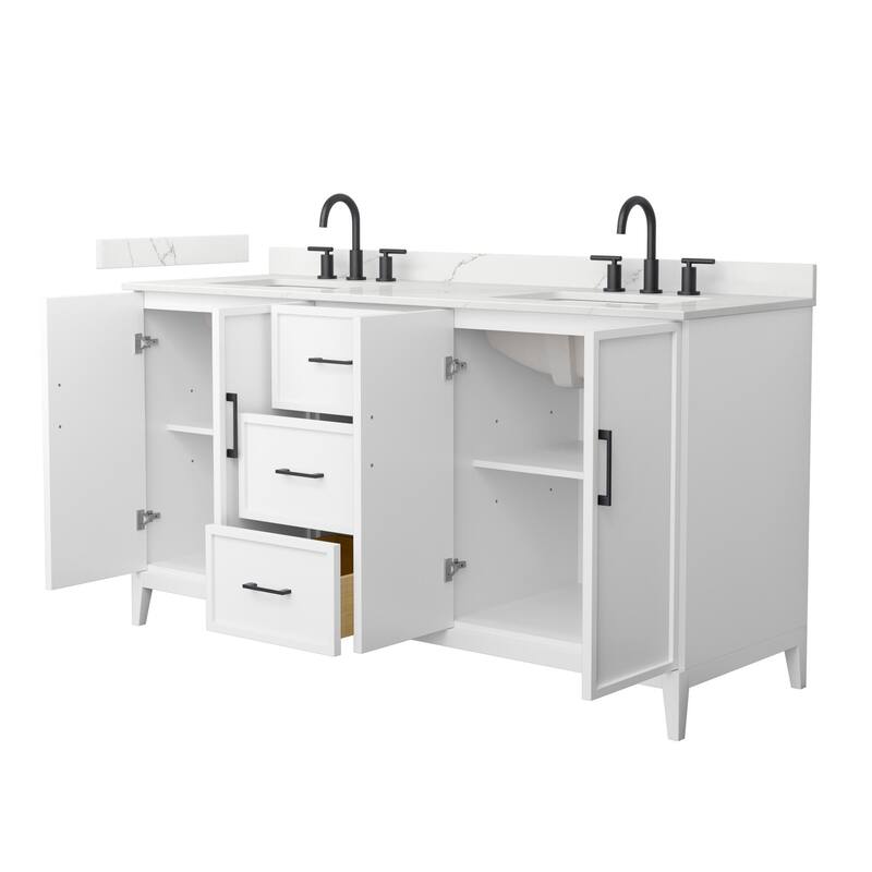 Elan 66-inch Double Vanity, 3 Hole Quartz Top