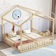 preview thumbnail 2 of 8, Natural Double Twin Size Pine Wood House Floor Bed with Fence, Guardrails, without door for Bedroom