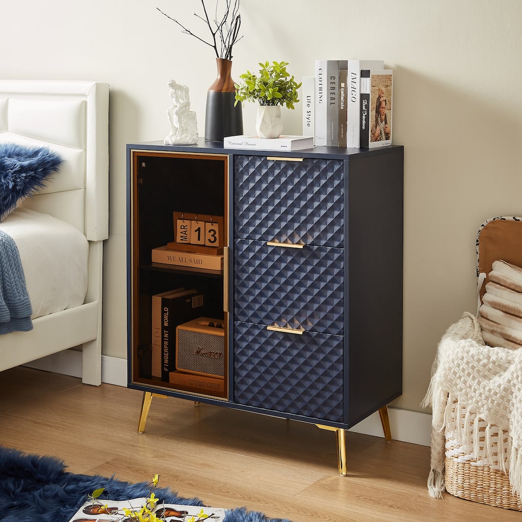 Sofa Side Cabinet File Cabinet Display Cabinet with 3 Drawers, Nightstand Storage Cabinet Bedside Cabinet with 2 Shelves