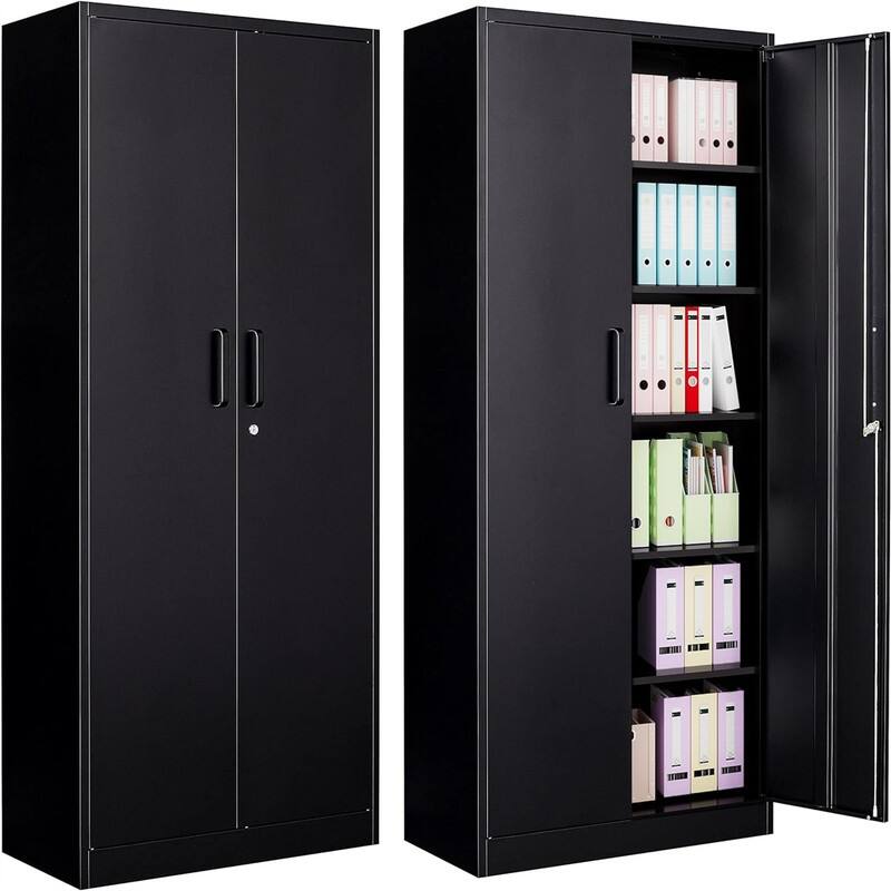 Storage Cabinet with Doors - Black
