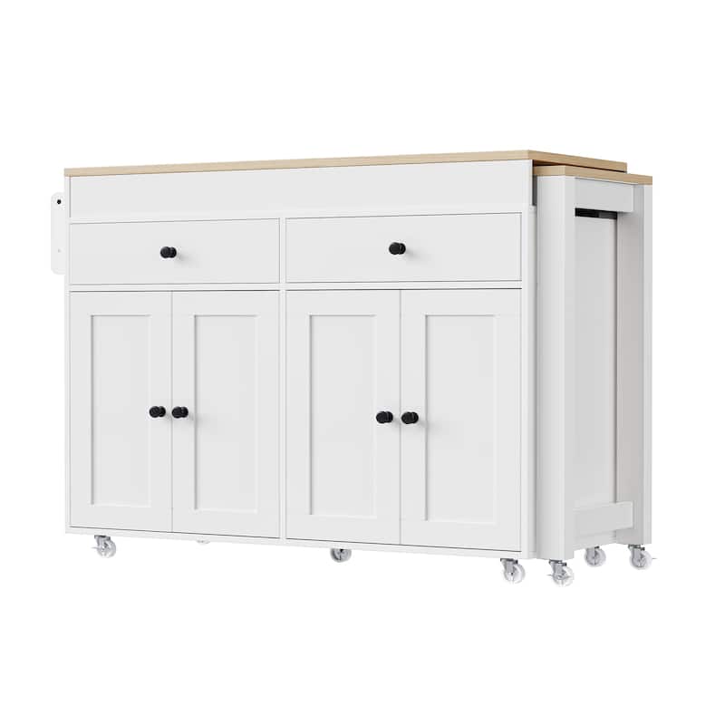 Kitchen Island with Spice Rack and 2 Drawers - White