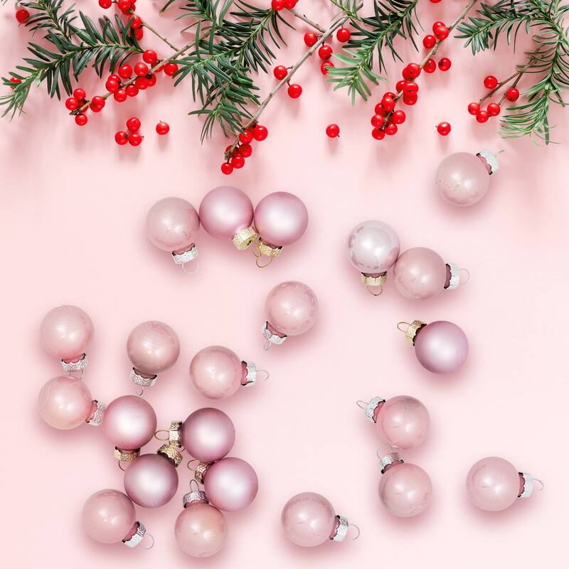 2-Finish Glass Christmas Ball Ornaments - 1" (25mm) - Baby Pink - 24cy