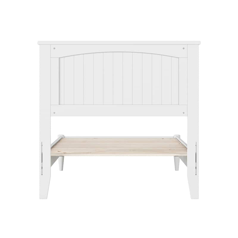 Low Profile Wood Platform Bed - Twin Size, USB Charger, Modern Design, Solid Frame, White Finish