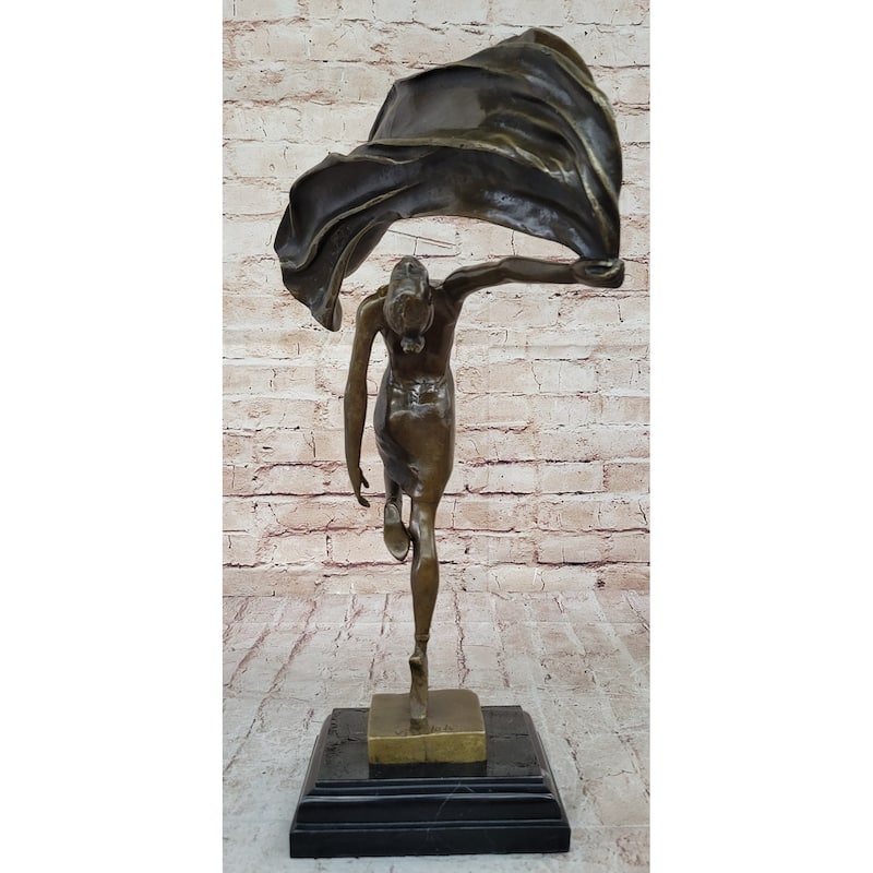 Aldo Vitaleh Dancing Girl Bronze Sculpture With Flowing Scarf