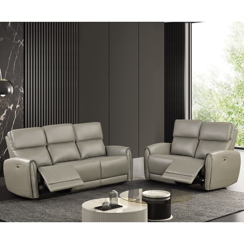 Furniture of America Elente Modern 2-Piece Power Recline Faux Leather Sofa and Loveseat Set - Grey