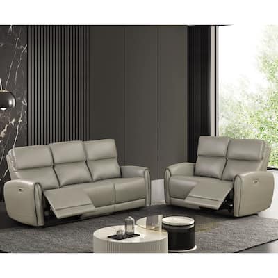 Furniture of America Elente Modern 2-Piece Power Recline Faux Leather Sofa and Loveseat Set