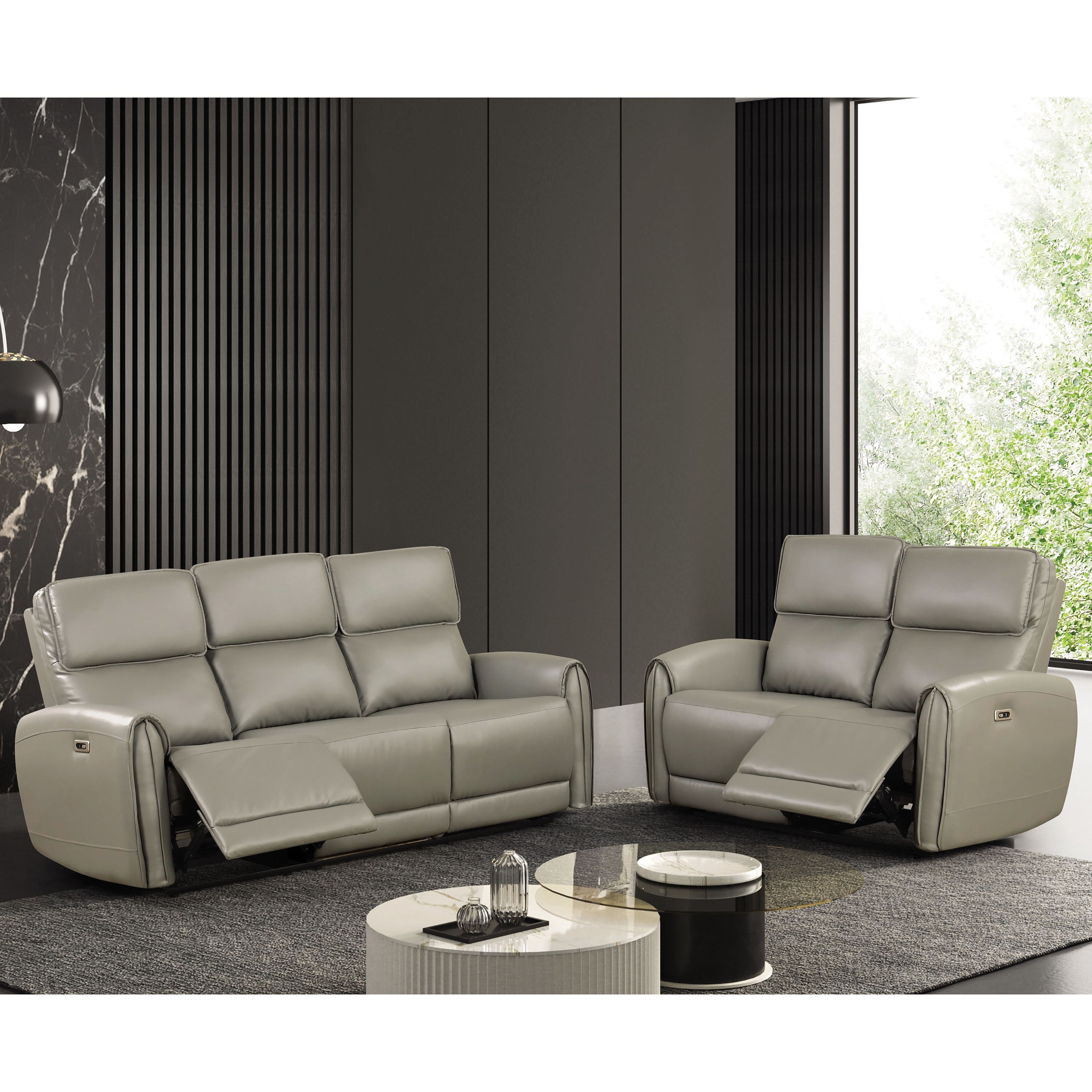 Furniture of America Elente Modern 2-Piece Power Recline Faux Leather Sofa and Loveseat Set