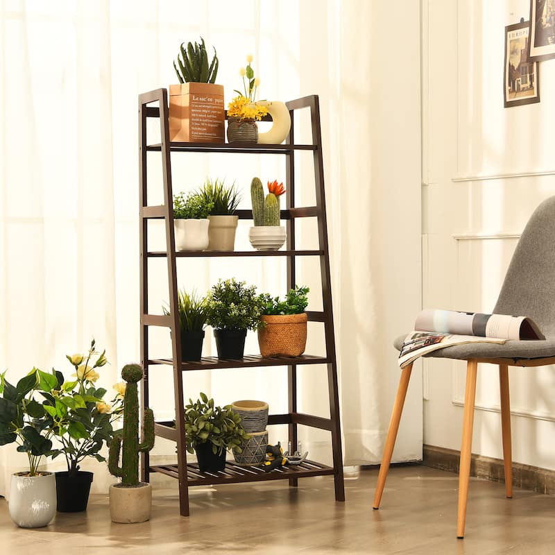 4-Tier Bamboo Ladder Shelf Plant Flower Display Stand