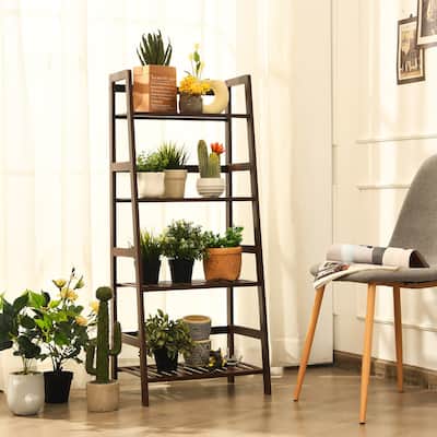 4-Tier Bamboo Ladder Shelf Plant Flower Display Stand