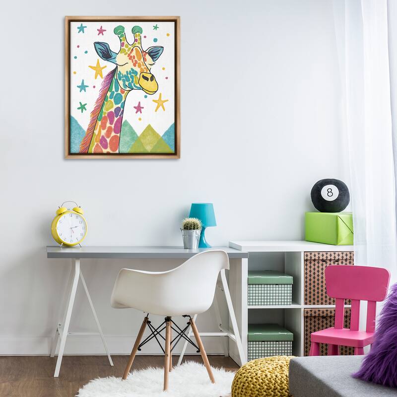 Stupell Whimsical Hued Giraffe & Stars Framed Floater Canvas Wall Art Design By Chen Alyesh