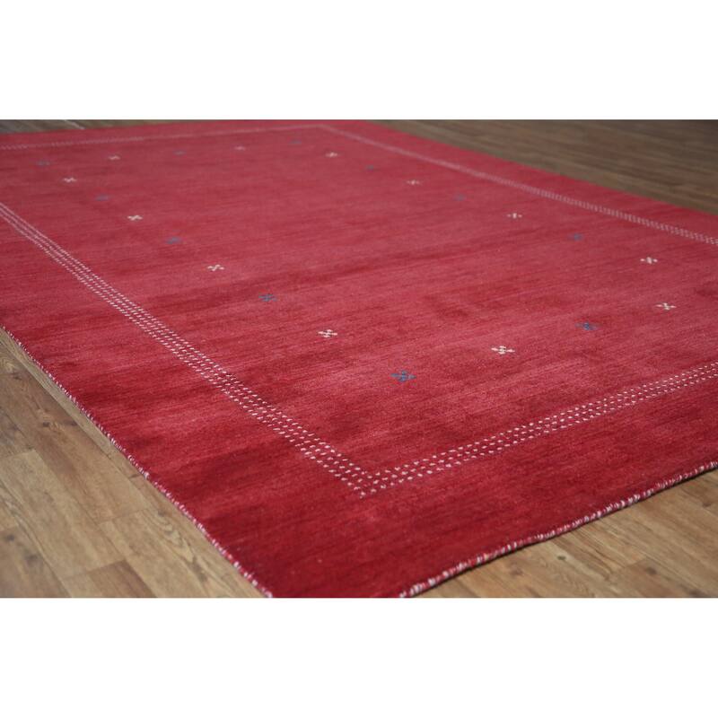 Hand Knotted Oriental 100% Wool Carpet Tribal Tribal Red Gabbeh Area Rug - 9' 9'' X 6' 8''