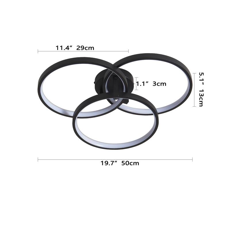 20" Modern Black LED Ceiling Light, for Living Room, Bedroom, or Dining Room, Sleek and Energy-Efficient Design