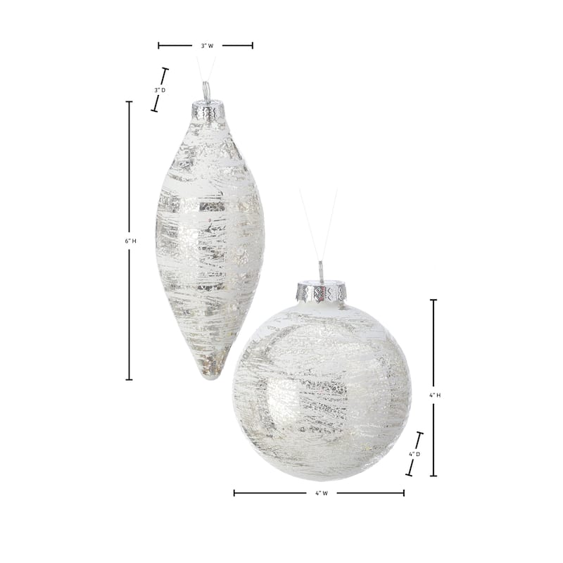4-6" Glass Whitewash Mercury Ball and Kinset Set of 2