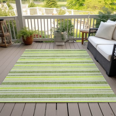 Machine Washable Indoor/ Outdoor Multi Cabana Stripe Chantille Rug