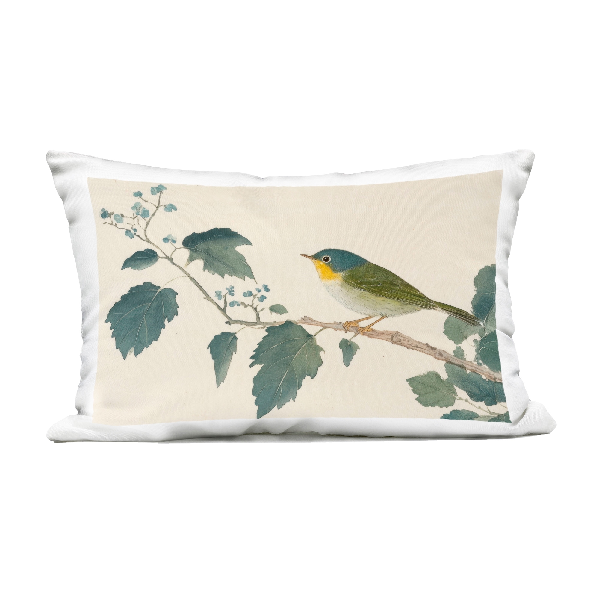 Stupell Blue Bird and Leaves Decorative Printed Outdoor Throw Pillow Design by Petal Prints Design