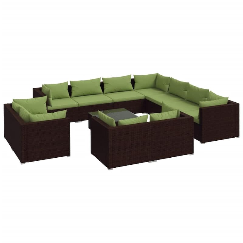 vidaXL Patio Lounge Set with Cushions Brown Poly Rattan - 27.6" x 27.6" x 24" - 27.6" x 27.6" x 24"