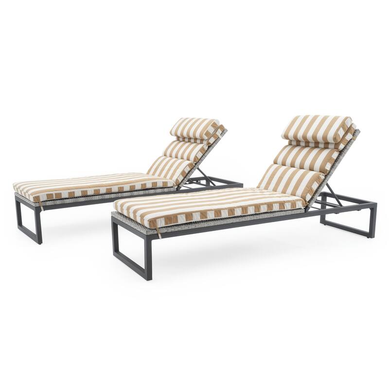 Milo Gray 2 Piece Sunbrella Outdoor Patio Chaise Lounges