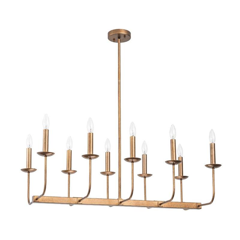 Farmhouse 10-Light Candle Iron Kitchen Island Linear Chandelier