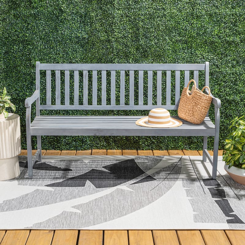 Blane 59.1" 3-Seat Slat-Back 600-Lbs Support Acacia Wood Outdoor Garden Patio Bench, by JONATHAN Y