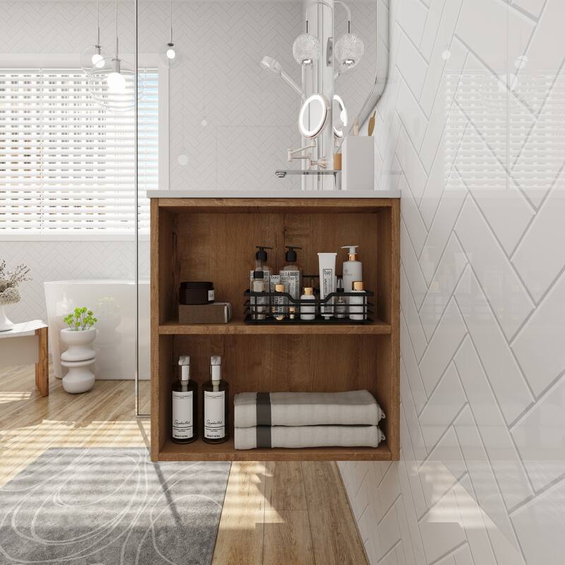 29.7-Inch Double Drawer Bathroom Vanity with Adjustable Side Shelf, Gel Basin, Soft-Close Drawers - 29.7in L Plywood