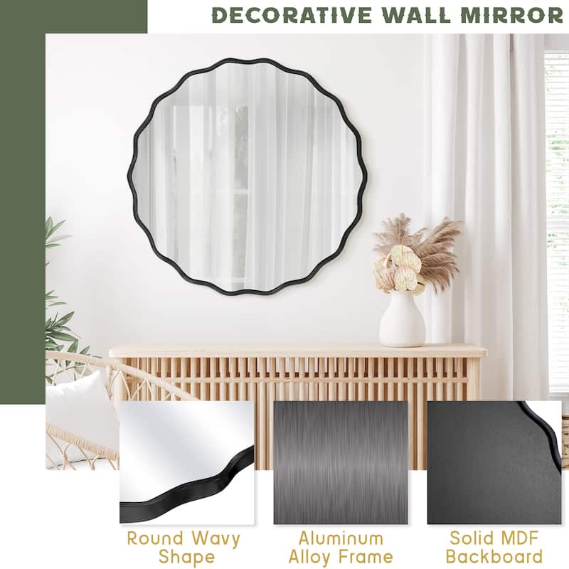 Decorative Aluminum Alloy Framed Wavy Round Wall Mirror Bathroom Vanity Mirror