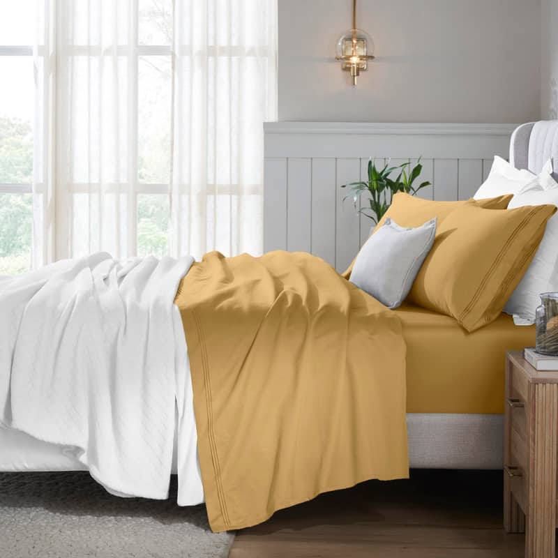 Superior Egyptian Cotton 650 Thread Count Deep Pocket Solid Sheet Set - Olympic Queen - Maple Sugar