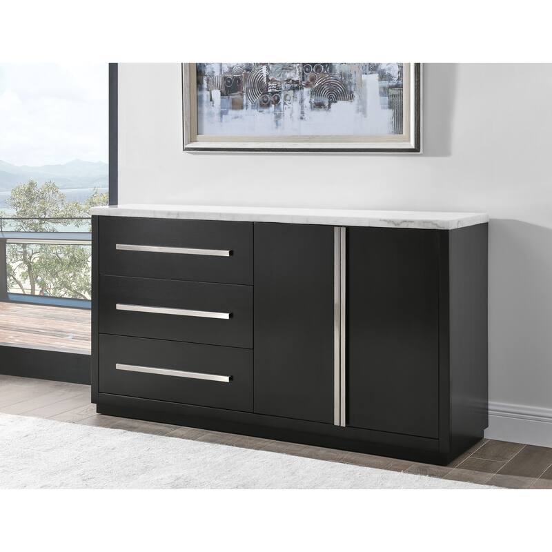 Camila - White Marble Top Server - Black