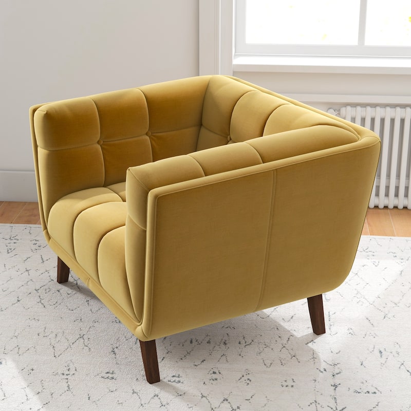 Kameron Mid-Century Modern Tight Back Velvet Upholstered Armchair