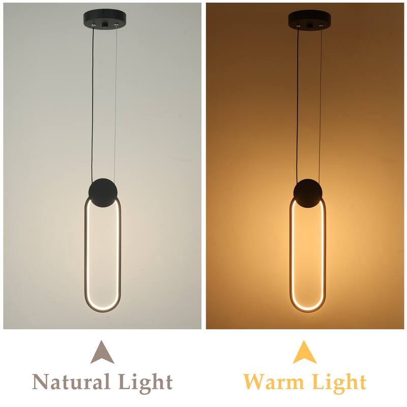 7-Watt 1-Light Black Elliptical Shade Integrated LED Pendant Light, Classic Semi Flush Mount Chandelier for Dining Room