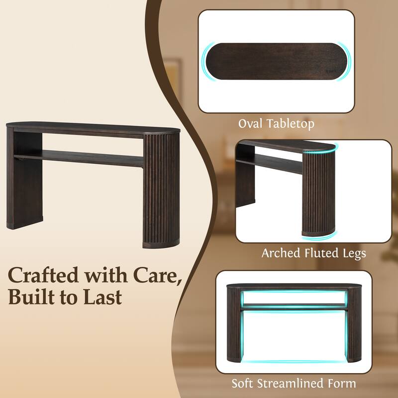 Rustic Console Table Espresso Entryway Table Sofa Table with Fluted ...