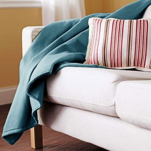 Sunbeam Jade Blue Fleece Electric Heated Throw Blanket Bed Bath