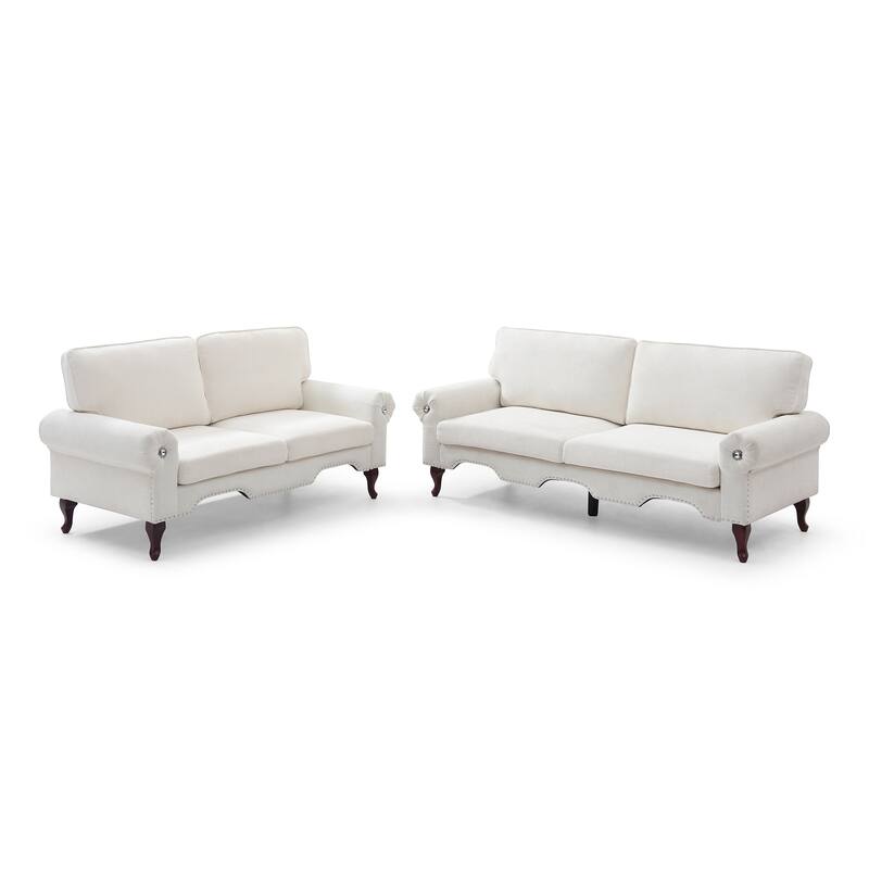 Linen 5-Seater Sectional Sofa Set with Chesterfield Design