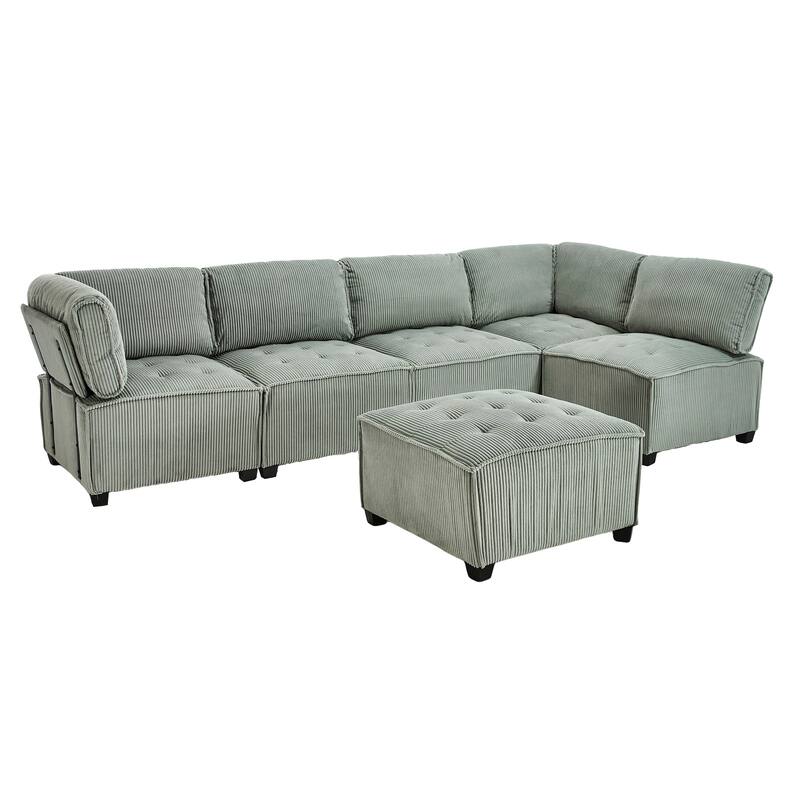 Ergonomic Lounge Modular Couch Corduroy Sectional Sofa with Deep Seat Ottoman Chaise and High-Rebound Thick Cushions