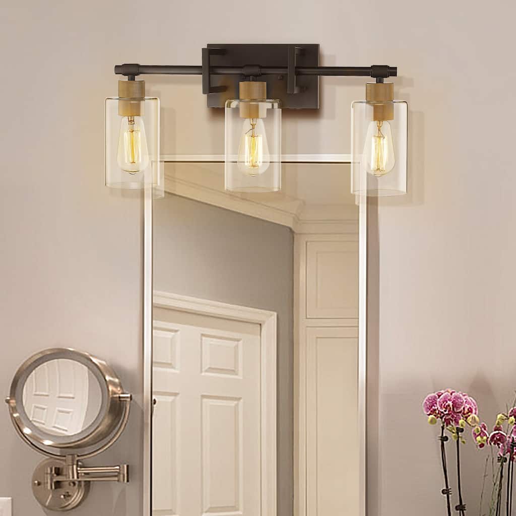 3-Light Gold/ Black Bathroom Wall Sconces Vanity Light Fixture - 21.6"L x 10.3"W x 6.5"H