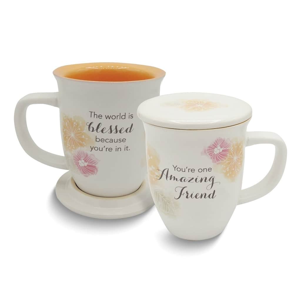Curata Amazing Woman White/Orange 14 Oz. Ceramic Mug and Coaster Set Boxed