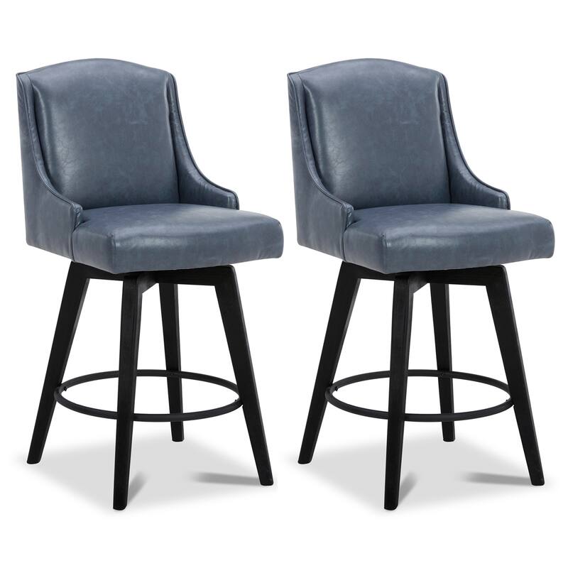 Spruce & Spring Jayden Upholstered Counter Height Swivel Barstool Set - Navy Blue