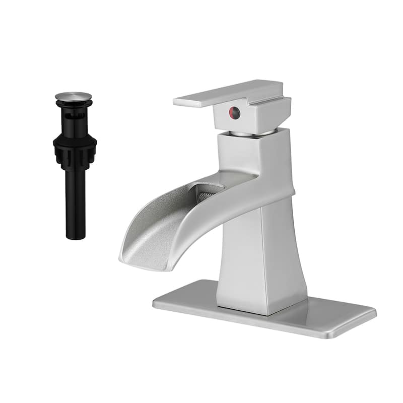 Single-handle Bathroom Waterfall Sink Faucet with Drain and Deckplate