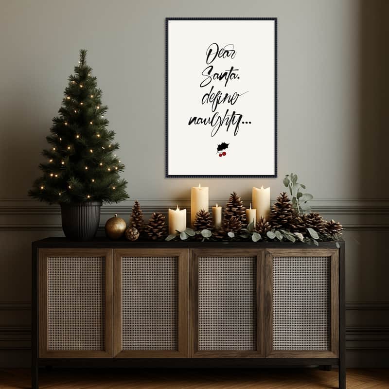 Dear Santa by Eins Kubistika (23 x 33 in.), Framed Canvas Wall Art Print - Sylvie Beaded Black
