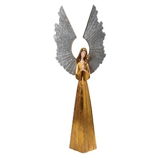 Large Golden Angel with Raised Metal Wings and Praying Hands - Multi ...