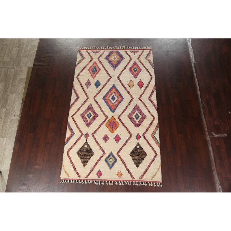 Tribal Geometric Moroccan Oriental Wool Area Rug Hand-knotted Carpet - 5'10" x 9'11"