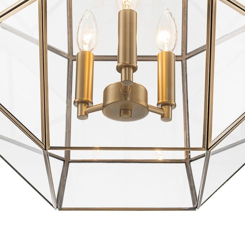 Modern 3-Light Polygonal Cube Clear Glass Metal Lantern Chandelier - 18.1in