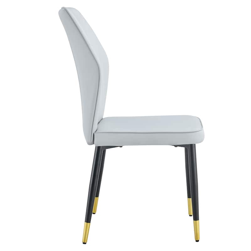 8 Modern Dining Chairs With Stylish Pu Patterned Backrest And Black Metal Legs For Kitchen, Bedroom And Office