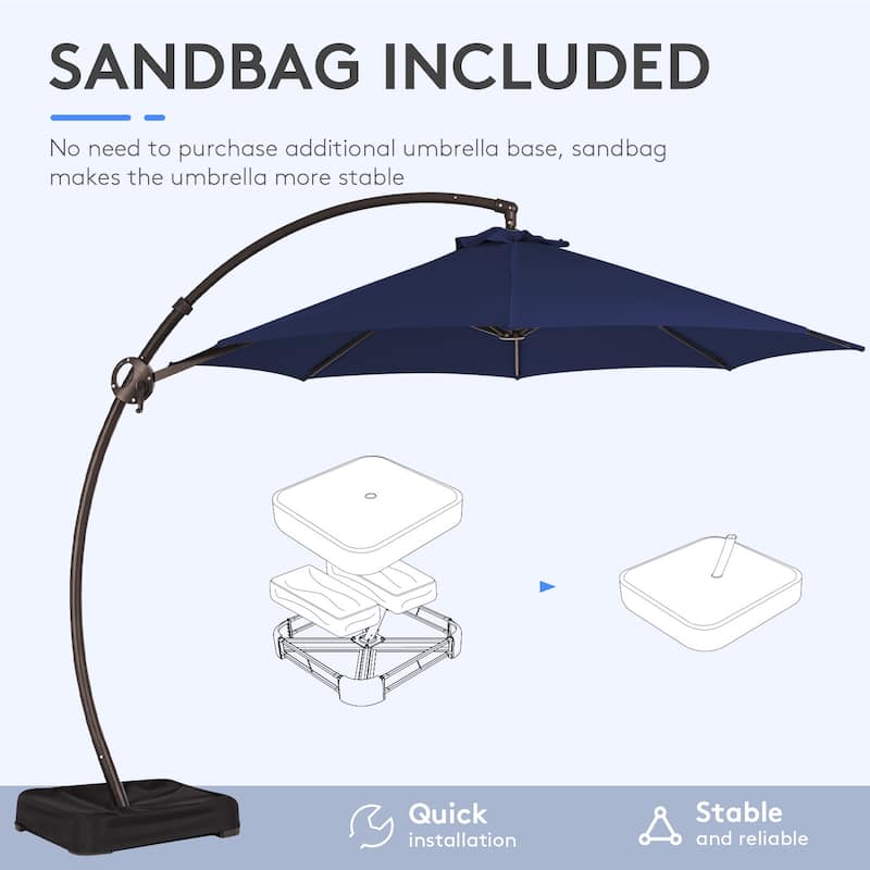 12 ft.Aluminum Curvy Cantilever Offset Hanging Patio Umbrella With Sandbag Base